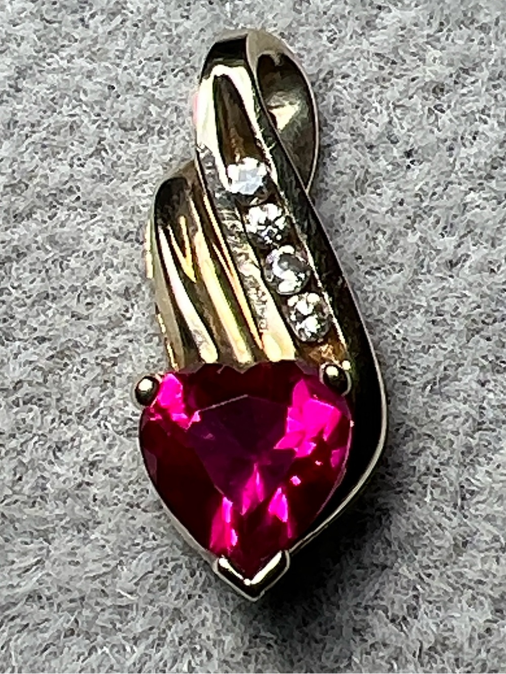 Solid 10K Gold Diamond & Ruby Heart Pendant